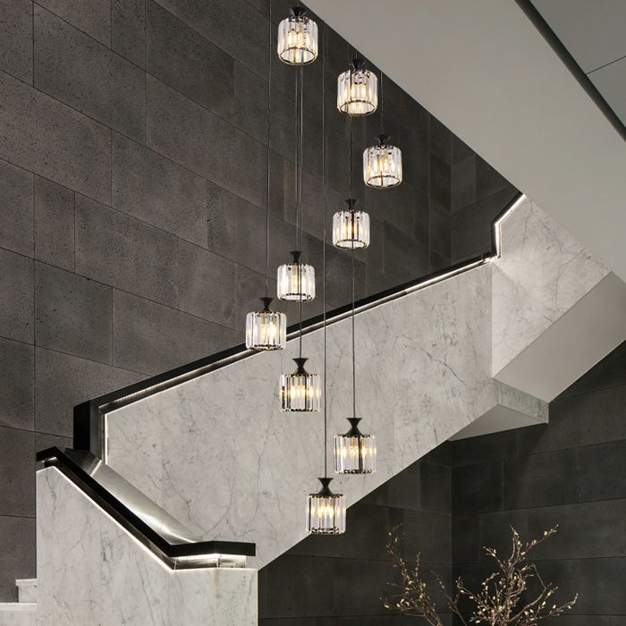 Suspension E27 Luminaire en Cristal Métal Abat-jour Rond Ø15CM Noir Lustre Réglable pour Salle à Manger Salon Chambre