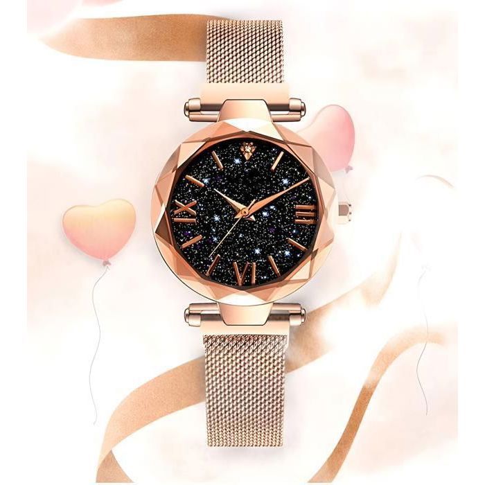 Montre - Femme - Motif - Céleste - Acier - Doré Rose - Cadran Rond - 33 mm - Bracelet Ajustable Montre - Femme - Motif - Céleste - Acier - Doré Rose - Cadran Rond - 33 mm - Bracelet Ajustable