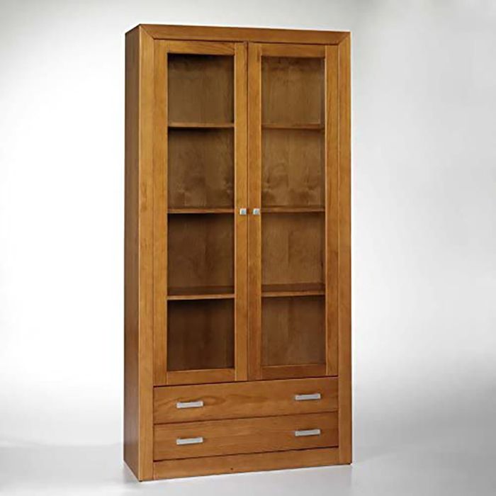 Vitrine meuble de rangement 2 portes en pin massif coloris cerisier - Longueur 100 x Profondeur 37 x Hauteur 200 cm Vitrine meuble de rangement 2 portes en pin massif coloris cerisier - Longueur 100 x Profondeur 37 x Hauteur 200 cm