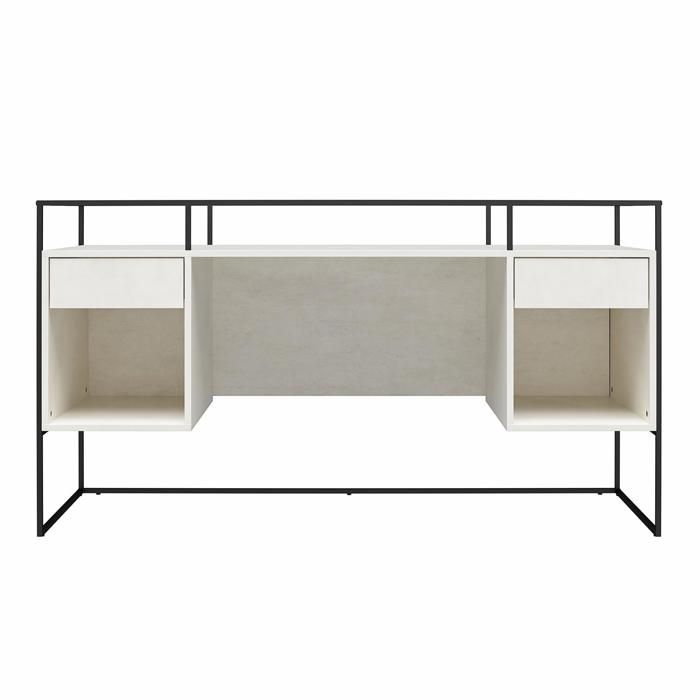 Camley Bureau avec 2 tiroirs et rangement en verre et piètement en plâtre MDF Camley Bureau avec 2 tiroirs et rangement en verre et piètement en plâtre MDF