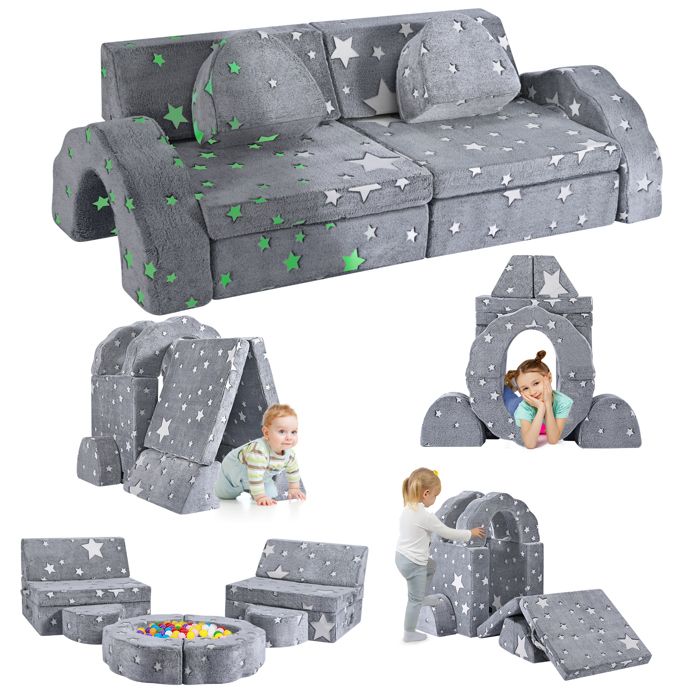 Nmoiww Canapé Enfant Modulaire 10 Pièces Fleur – Mousse Douce, Pliable & Lumineux Dans Le Noir – Jeu & Sieste !