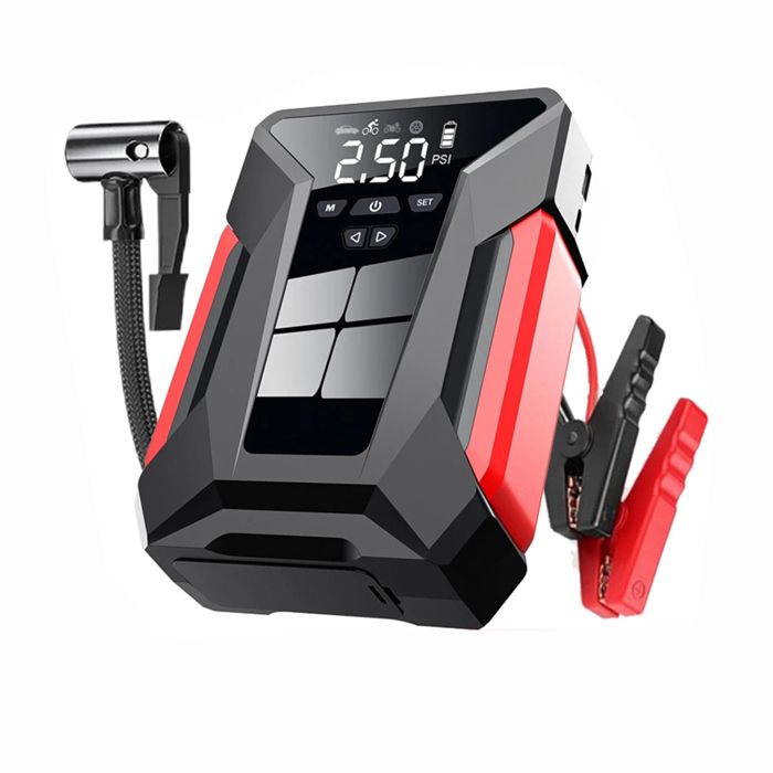 Booster batterie voiture Multifonctionnel 4 en 1 12V 1200A Demarreur Batterie Voiture avec Gonfleur 150 PSI avec Lampe LED