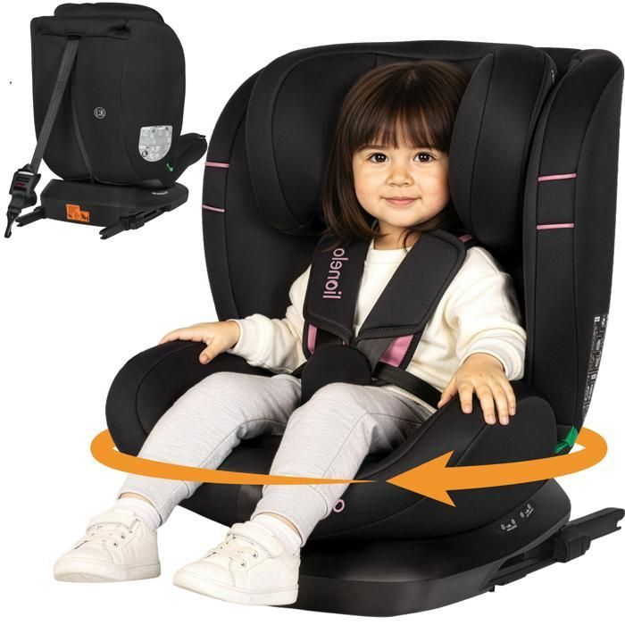 Siège auto 360° LIONELO Bastiaan i-Size - Base pivotante - ISOFIX - 40-150 cm - 0 à 12 ans - Inclinable - Groupe 0/1/2/3 - Noir/Rose