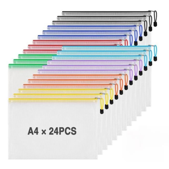22 Pcs Pochette Document Zippée A3 A4 A5 - Dossier PVC Mesh Transparent Multicolore Pour Voyage Et Bureau