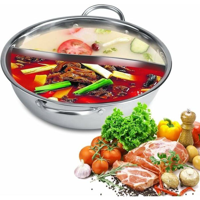 Fondue Chinoise Hot Pot Deux Saveurs en Acier Inoxydable Compatible Induction et Gaz 31cm YYV