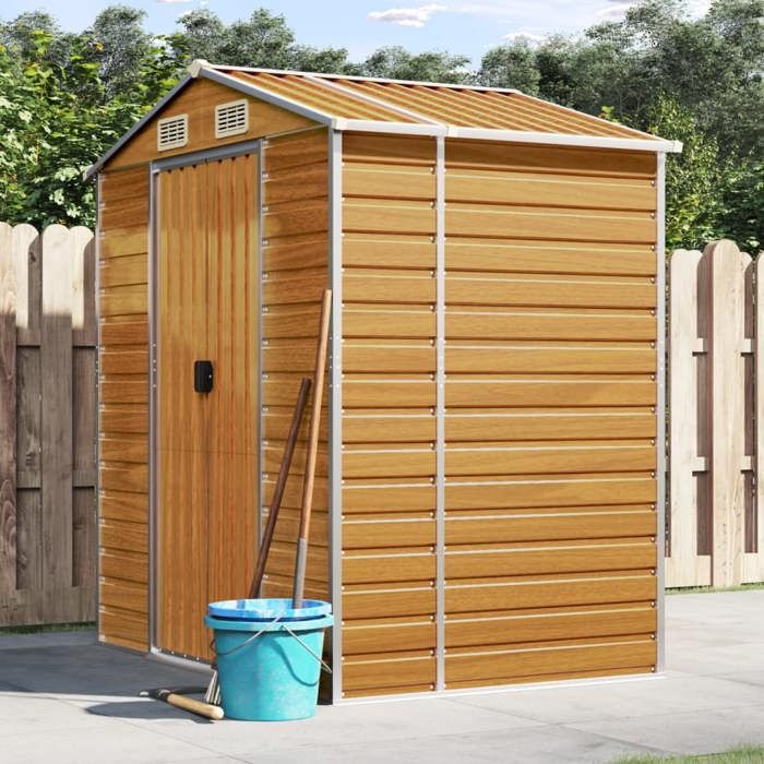 Abri De Jardin En Acier Galvanisé Marron Clair 191x130x198 Cm - Avec Ventilation, Toit En Pente Et Poignées