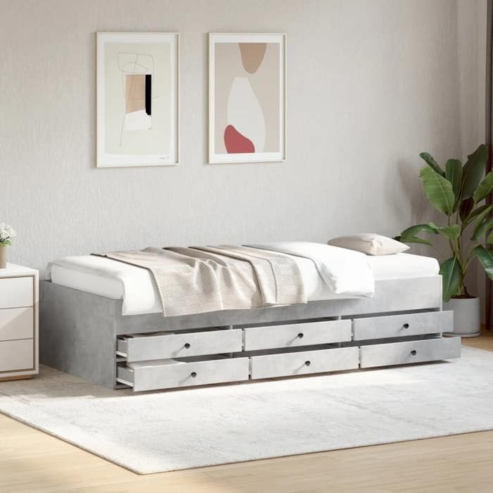 Lit pour enfants/Lit de jour - 1 PLACE - Structure de lit avec tiroirs - sans matelas - gris béton 90x190 cm 2019940