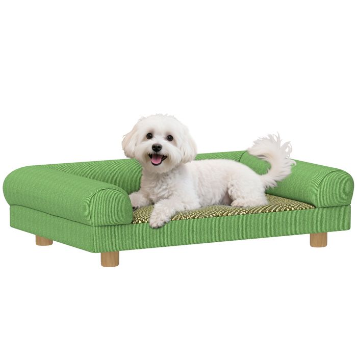 Comparer les prix de Canapé pour chien - PawHut - avec assise de tapis frais accoudoirs et pieds - en velours doux - pour animal jusquà 5 kg - vert