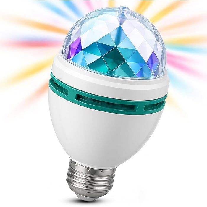 Animation Musicale USB Boule Disco Rotative 360° Avec Télécommande - 7 Couleurs & 3 Modes - Commandée Par Son Ou Voice - USB - Pour Fêtes/Soirées Boule à Facettes Rotative