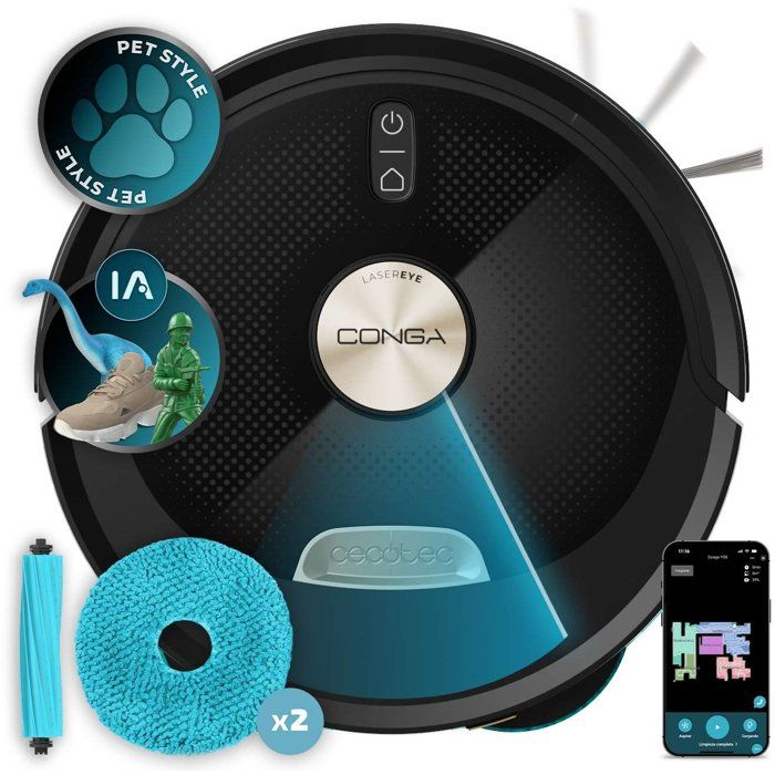 Aspirateur robot laveur - CECOTEC - Conga M100 Spin AI - 20 000 Pa - 220 m² - Noir - Cecotec