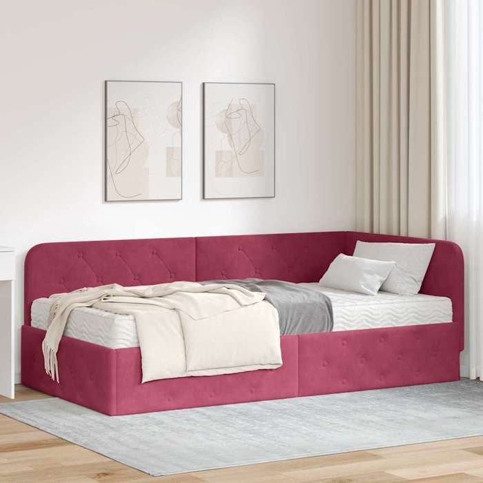 (ON SALE)Cadre de lit dangle simple - adulte/enfant - avec matelas Bordeaux 90x190 cm Velours @FR5625349