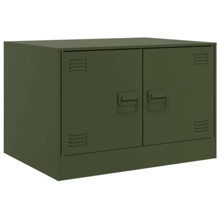 Table basse en acier - GKO - Vert olive - 67x50x44 cm - Capacité 75 kg - 2 portes - 2 poignées en métal
