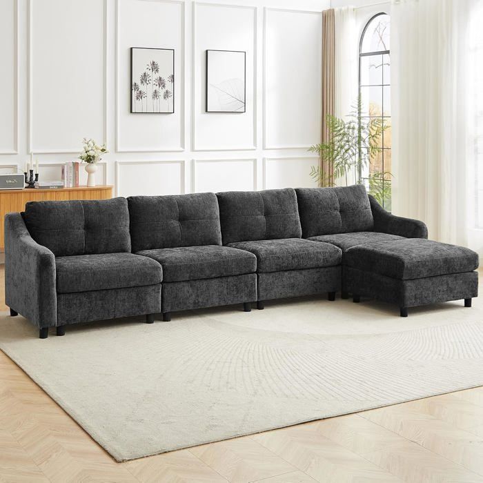 JIEXI Canapé dangle convertible Canapé en velours côtelé canapé-lit 251 cm (Gris 4 sièges + 1 tabouret)