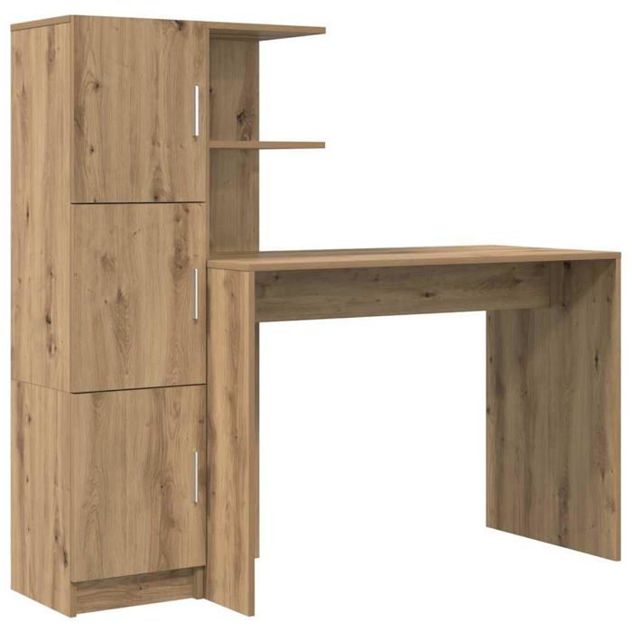 Bureau avec rangement - vidaXL - Chêne artisanal - Bois dingénierie - 102x50x124 cm - 6 étagères - 2 portes