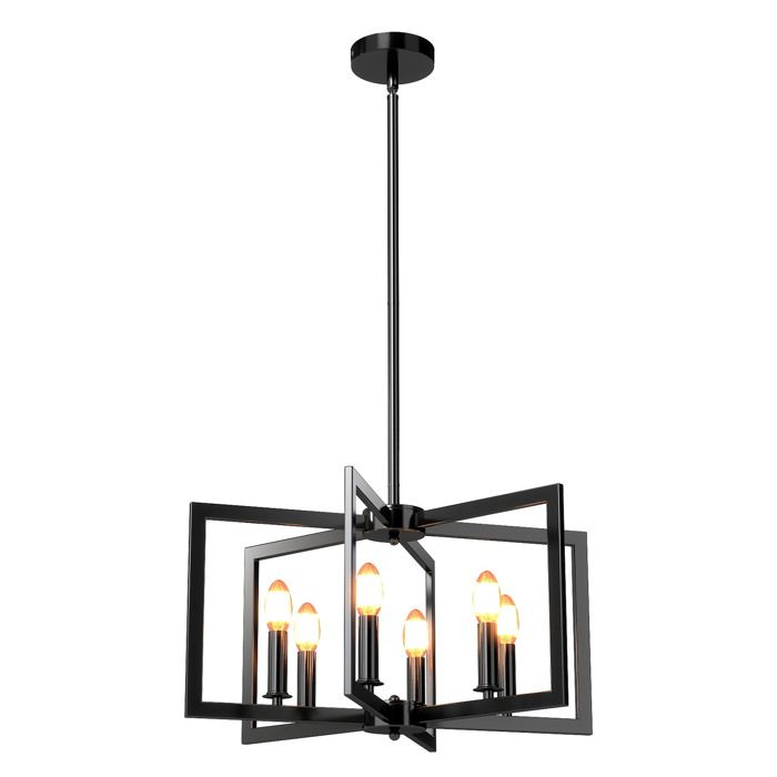Suspension Luminaire Rustique 6 Douilles COSTWAY-Hauteur Réglable 67 à 157 cm-E14 40W-Géométrique-Installation Plats/Inclinés-Noir