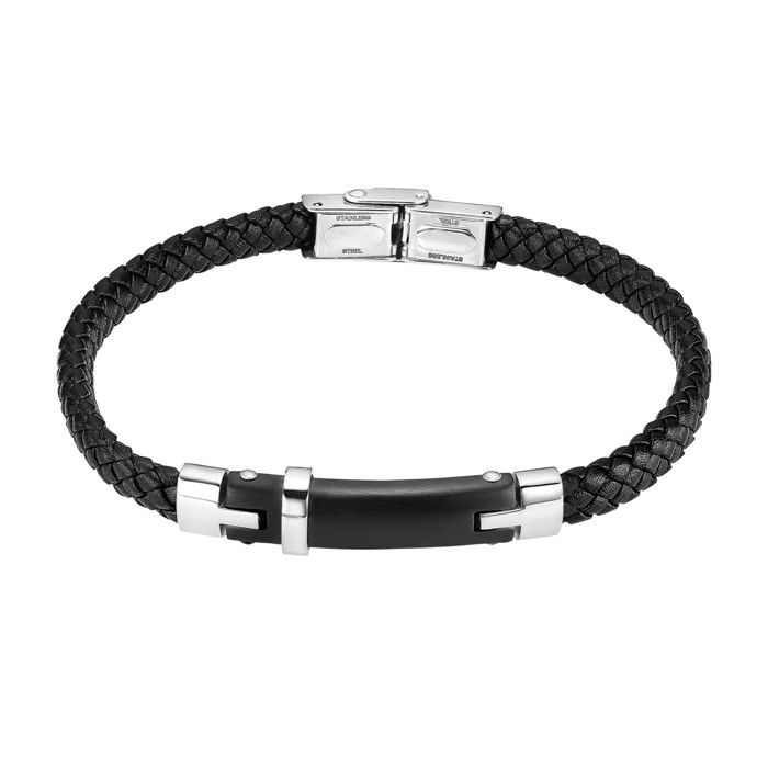 Bracelet homme - LOTUS - Lotus Style - Acier inoxydable - Tresse noire - Plaque noir mat - 20 cm Bracelet homme - LOTUS - Lotus Style - Acier inoxydable - Tresse noire - Plaque noir mat - 20 cm