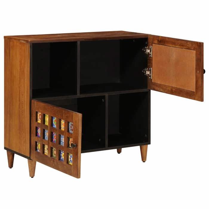 SOLDE DHIVER®Armoire de vitrine/Buffet bahut - KENNETH - Pour salon - avec porte Noyer 80x33x75cm - Bois de mangue massif - 230800