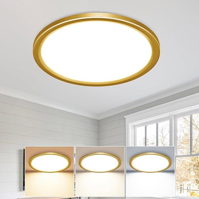 Plafonnier LED 3000K 4000K 6500K 3 Couleurs Lampe Plafond 18W 2100LM Moderne Rond IP44 Etanche Doré 22cm Paquet 22CM PAQ PROJECTEUR