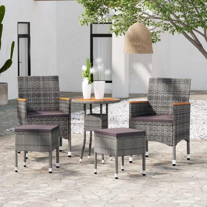 NEW 2026 Salon de jardin lot de 5 Meuble pour 4 personnes Résine tressée Gris 60x75 cm S720