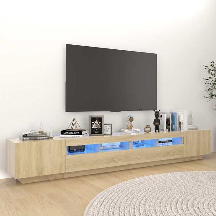 Luxueux Best*Meuble TV avec lumières LED - JMS - Support TV/TABLE TV - Meuble salon - Chêne sonoma 260x35x40cm M7094881298846