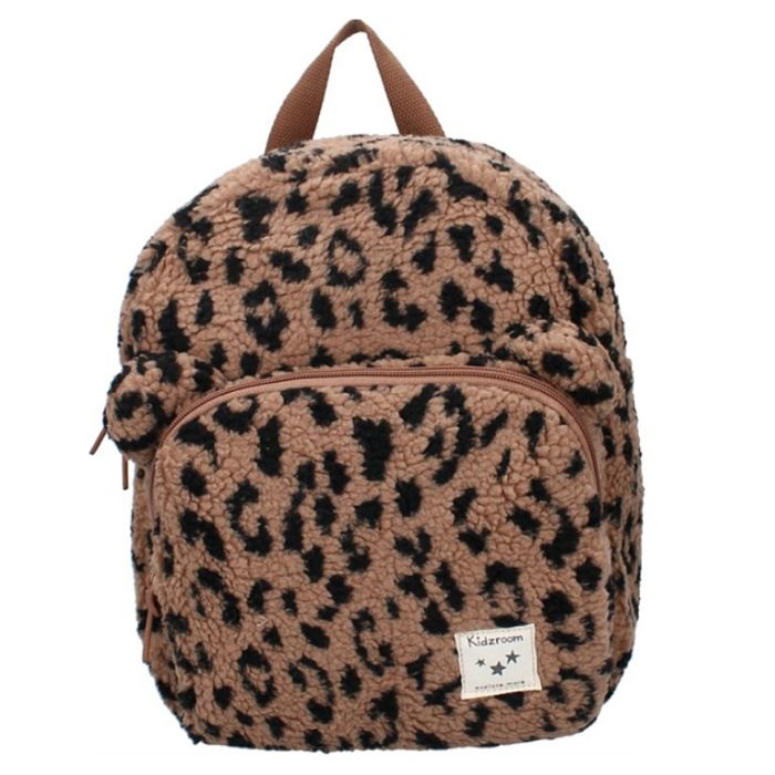 Sac à dos enfant - Sherpa leopard - Motif léopard - Tissu teddy doux - Oreilles dours