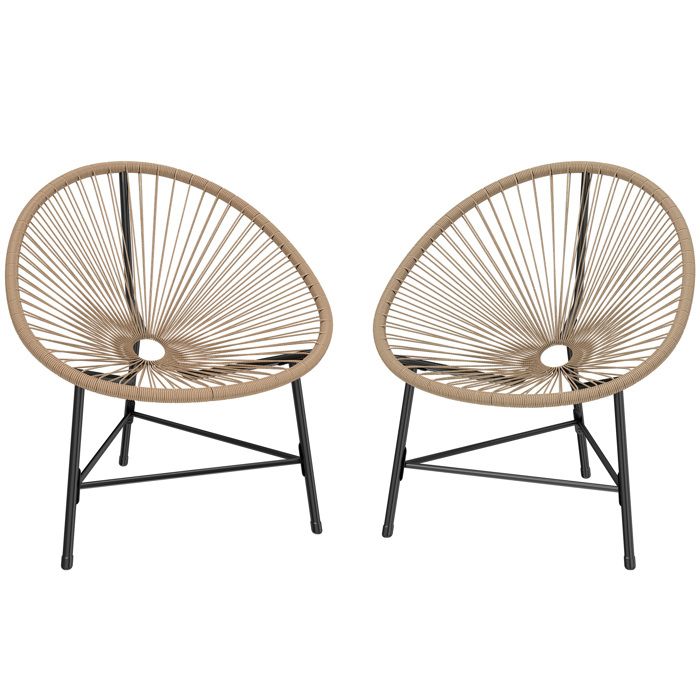 Lot de 2 fauteuils de jardin acapulco - Outsunny - structure triangulaire charge 120kg - résine tressée - 72x68x81cm - naturel