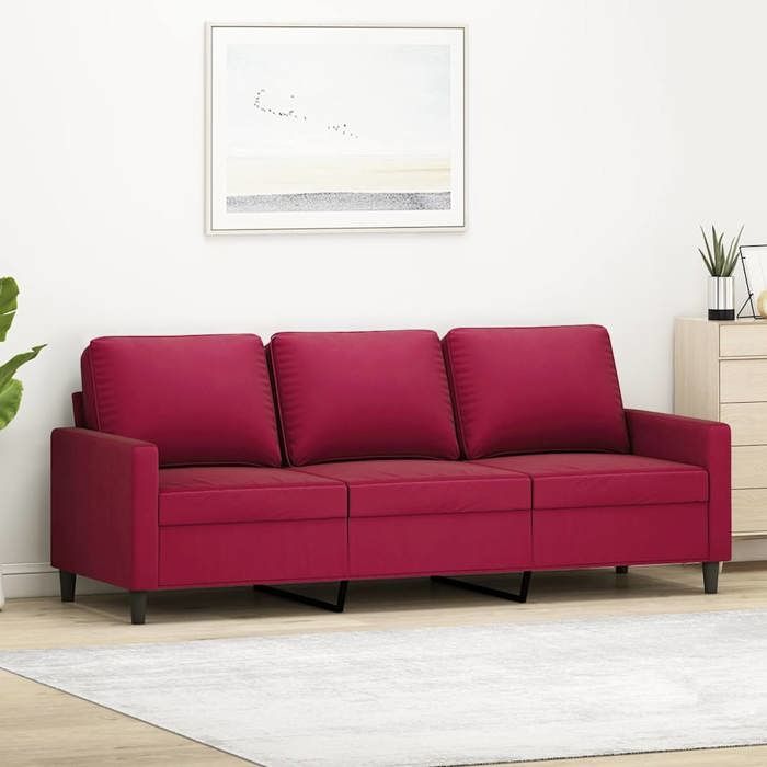 Rouge Canapé à 3 places Rouge bordeaux 180 cm Velours - Canapés H5915