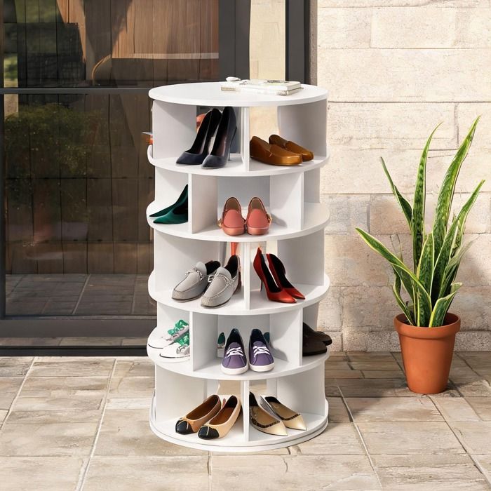 Étagère à chaussures blanche en panneaux de particules 5 niveaux rotative H115 cm
