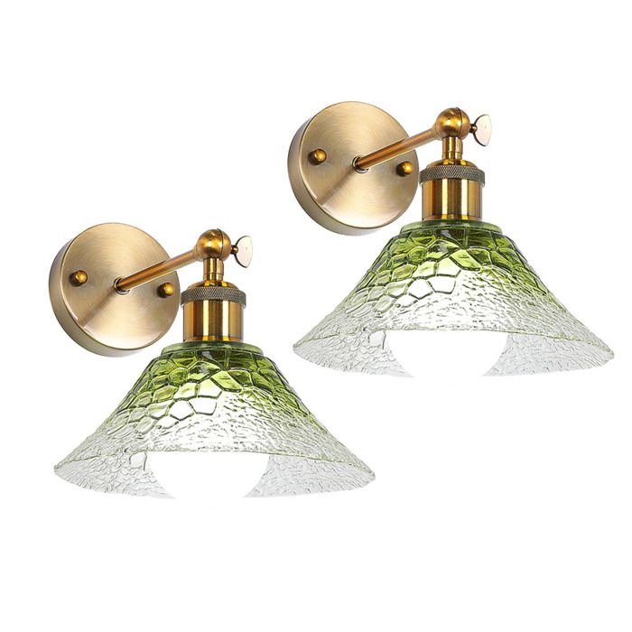 iDEGU 2x Retro Applique Murale Industriel E27 Lampe Murale Vintage Abat-jour en Verre Design Chapeau 20cm Luminaire Retro Vert