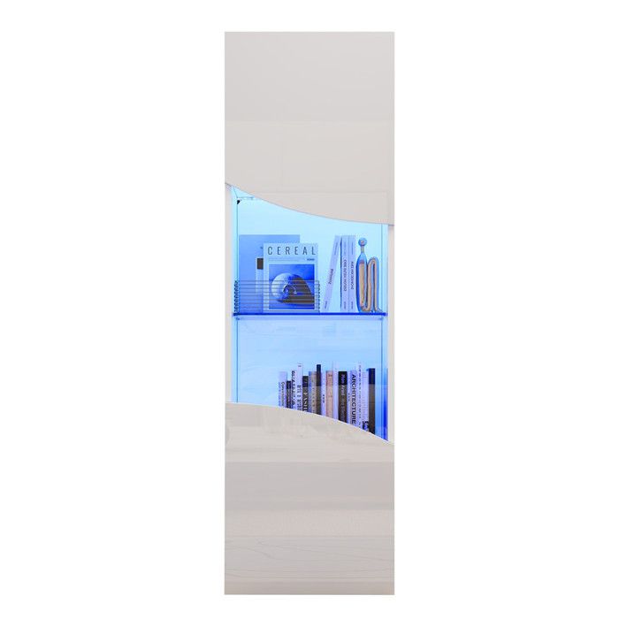 Armoire Vitrine Salon Blanc Haute Brillance 35x50x165 cm – Éclairage LED & Portes Arc Concave
