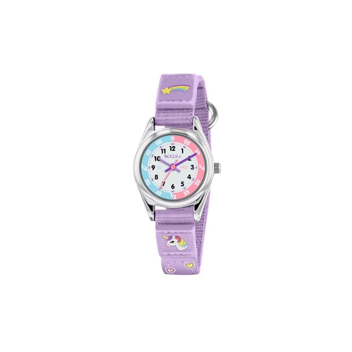 Montre Tikkers Time Teacher Licorne Enfant avec Bracelet scratch Silicone Violet Cadran Analogique TK0148