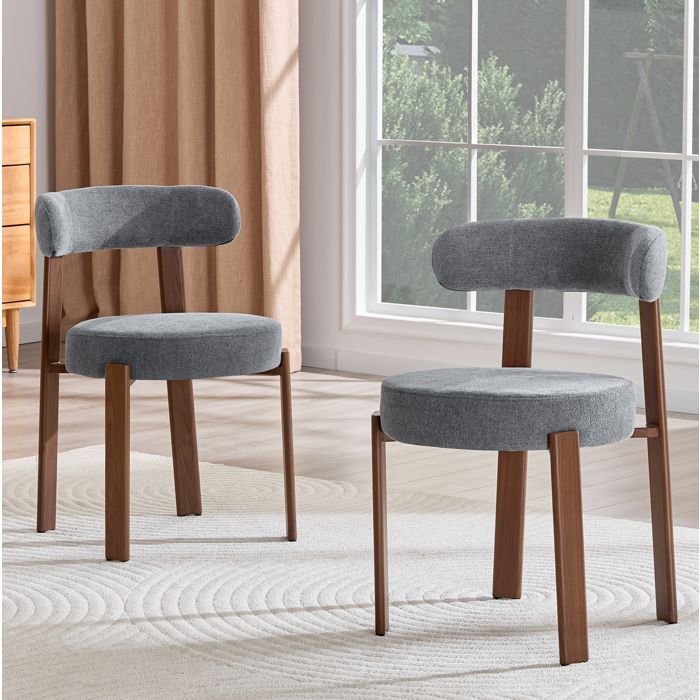 Chaise de Salle à Manger lot de 2 avec dossier courbe - ELVMI - montage facile tissu gris
