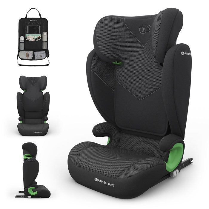 Siège Auto Kinderkraft JUNIOR FIX 2 PLUS i-Size 100-150 cm ISOFIX H-GUARD SPS Réglable Noir + Organisateur Voiture