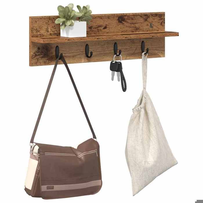 Meuble Étagère - Marron - Porte-manteau mural - 1 pc - Montage mural Bois ancien 60x10 5x18 cm B4986