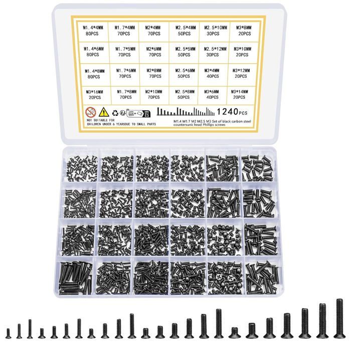 1240 Pcs Kit De Vis De Réparation Minuscule Micro Visserie Petites Visserie Pour Lunettes Mini Vis À Tête Fraisée À Tête Pla[CA53]