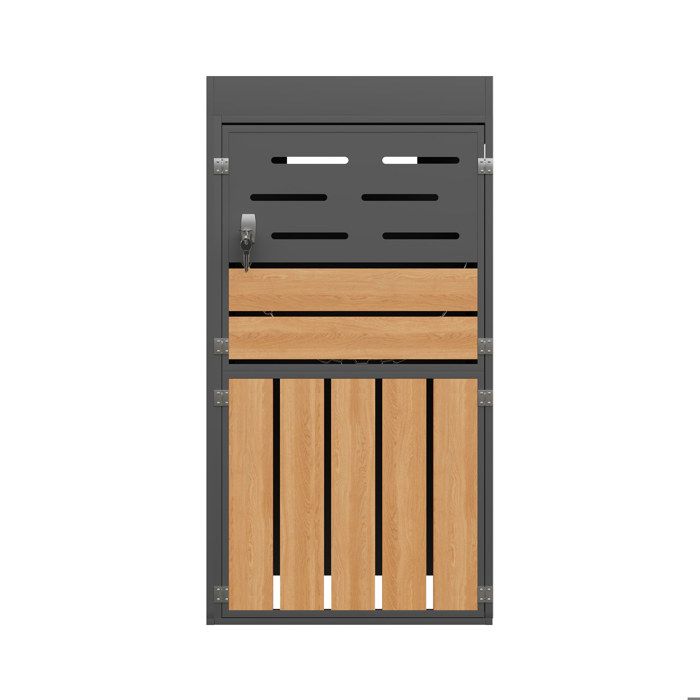 Armoire dexterieur 2 en 1 - cache-poubelle avec bac a plantes integre - acier galvanise - gris