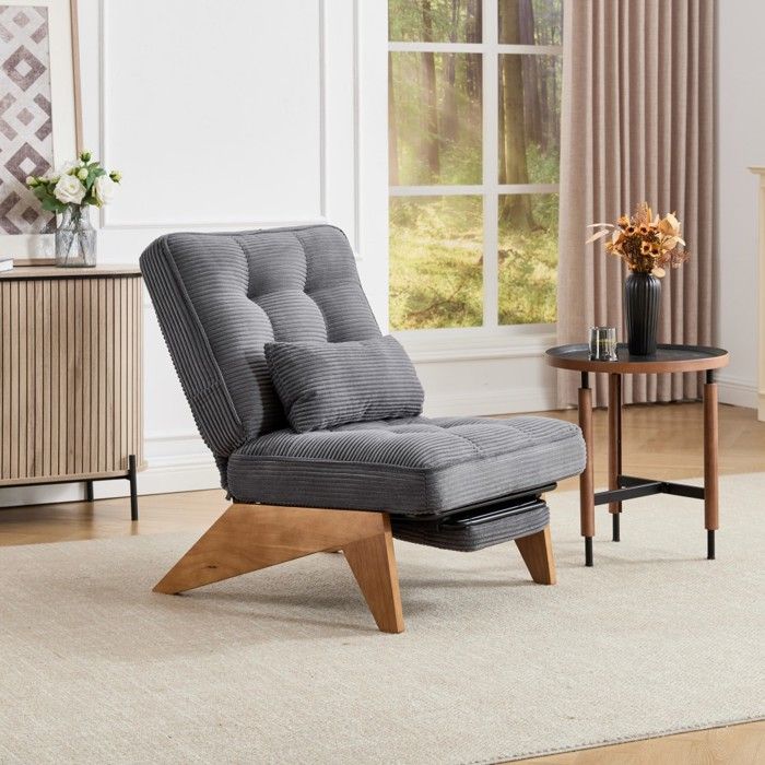 Fauteuil Lounge Gris Foncé 127x73x90-Repose-pieds-Coussin Lombaire-Pieds Bois-Salon-Confort-Détente-Design Moderne-Élégant-Durable Fauteuil Lounge Gris Foncé 127x73x90-Repose-pieds-Coussin Lombaire-Pieds Bois-Salon-Confort-Détente-Design Moderne-Élégant-Durable
