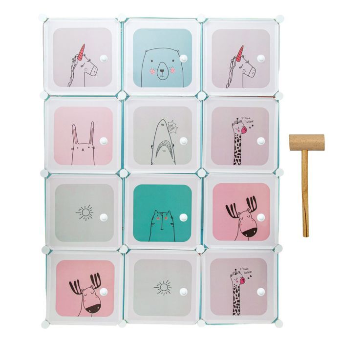 Armoire penderie enfant DIY 12 portes bleu 111 x 47 x 145 5 cm - étagère cube modulable range-chaussures et 2 tringles à vêtements