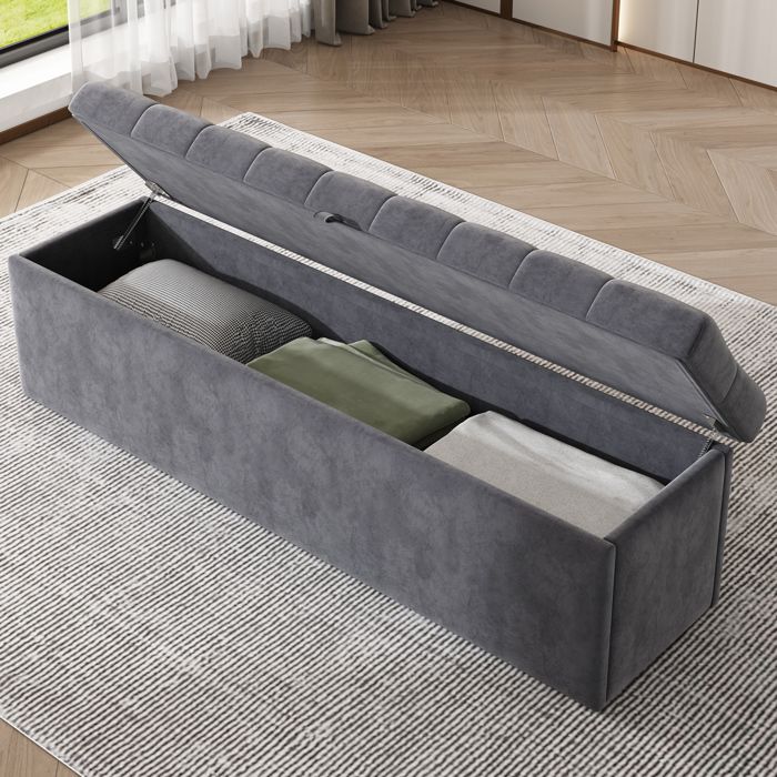 Banc coffre en velours gris 138 x 41 x 42 cm pour chambre assise et rangement à monter soi-même VEVXYN