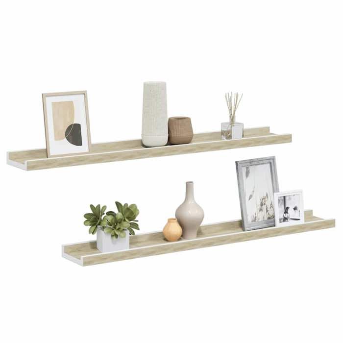 Neuf& 7628 Organisateur étagère - vidaXL - CHIC Étagères murales 2 pcs blanc et chêne sonoma 80x9x3 cm - Design classique