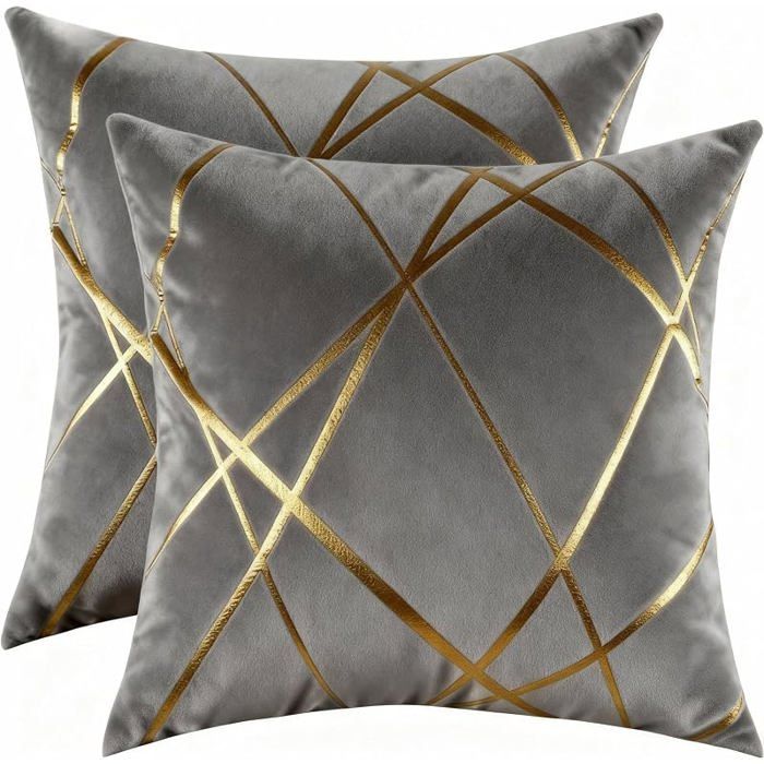 Housse Coussin 45x45 Motif Gris Velours Coussin Decoratif Canape Moderne Aesthetic Taie 45 x 45 cm (Lot de 2) Gris GRIS FON COUSSIN