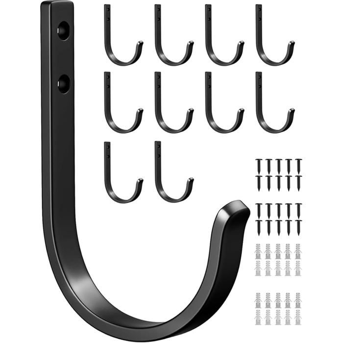 Lot de 10 patères murales sans perçage - Crochets acier inoxydable porte-serviettes clés gobelet brosse à dents 10 kg noir
