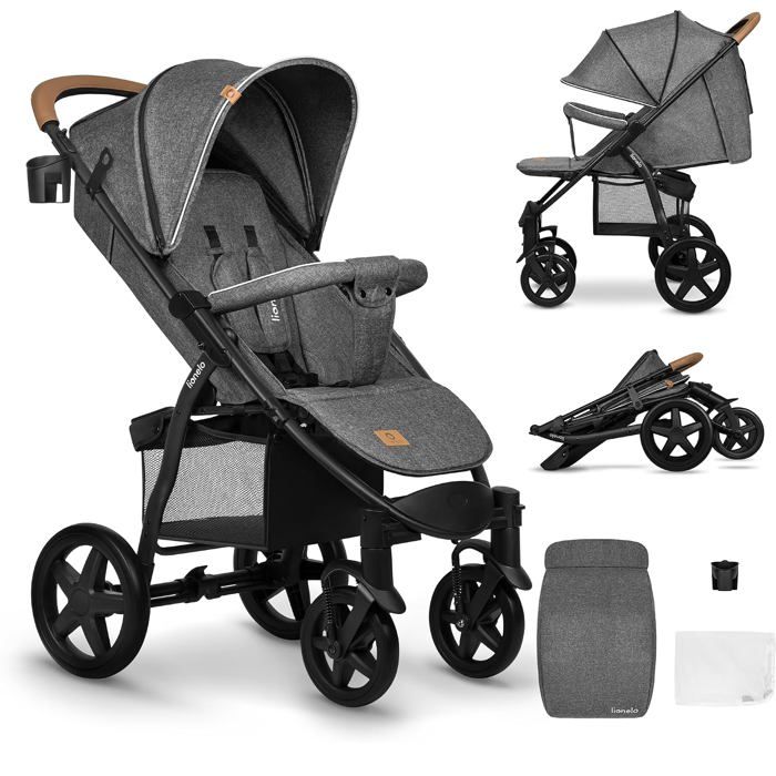 LIONELO Annet Plus poussette bebe à 22 kg auvent avec fenêtre roues EVA chancelière moustiquaire porte-gobelet réglage du dossie