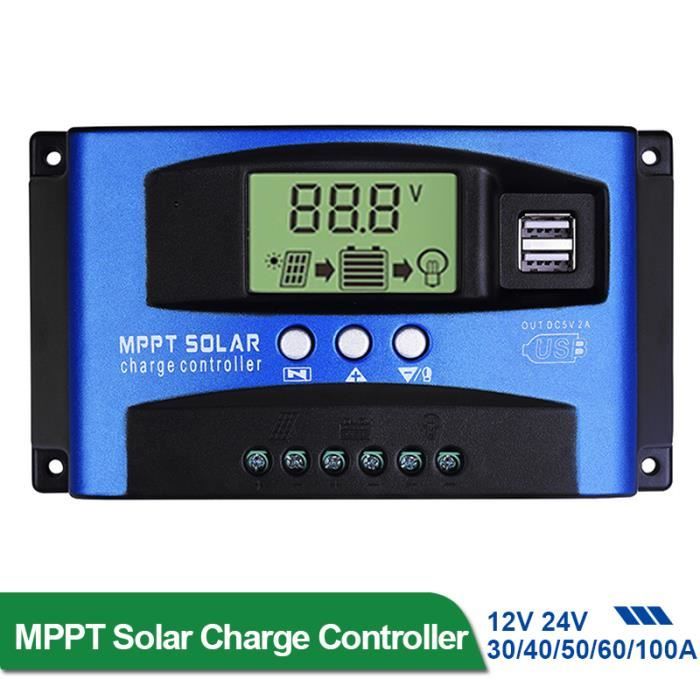 Contrôleur De Charge Solaire 30 A 12 V/24 V Automatique, Contrôleur De Panneau Solaire PWM 30 A Avec Double USB LCD Adapté Aux Petits Systèmes Solaires
