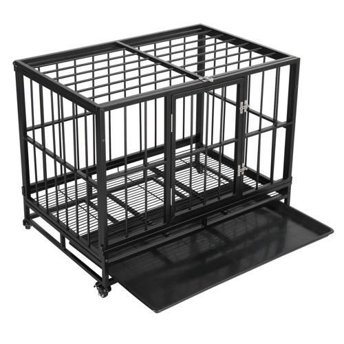 Meilleurs prix pour Cage Pour Chien en Métal avec Roulettes-Portes Pliable et Transportable avec Plateau-92,5 x 62 x 76,5 cm-Noir