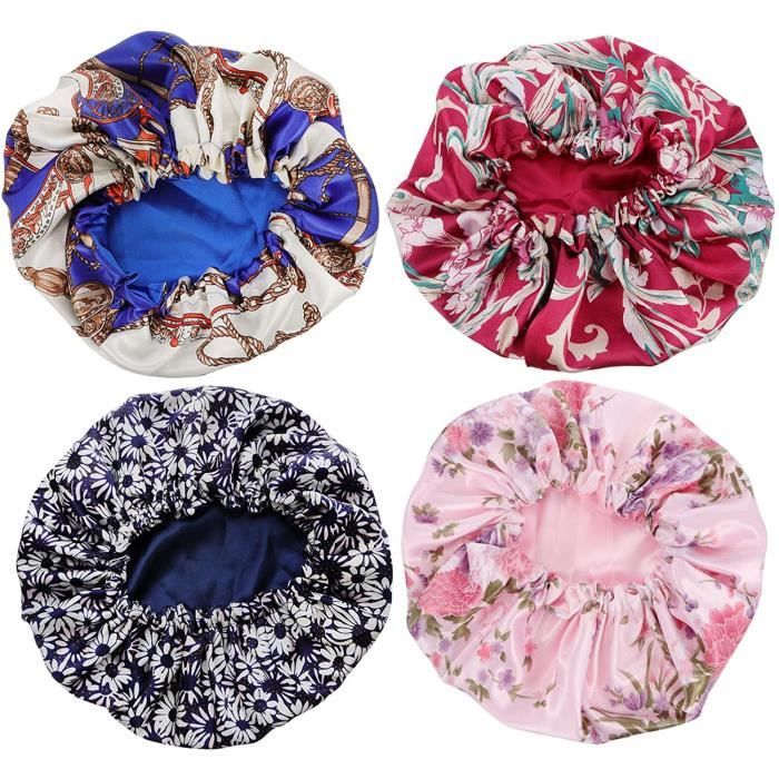 Lot de 4 bonnets de nuit doublés en satin pour femme