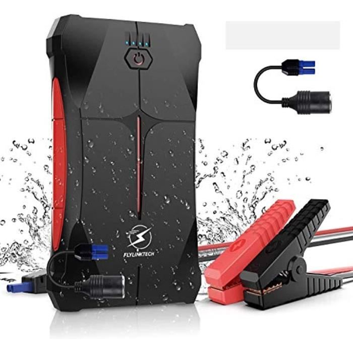FLYLINKTECH 800A 12000mAh Booster Batterie (4,0L Essence, Jusqu’à 2,0L Diesel) Portable Jump Starter Étanche Booster de Batterie Voi