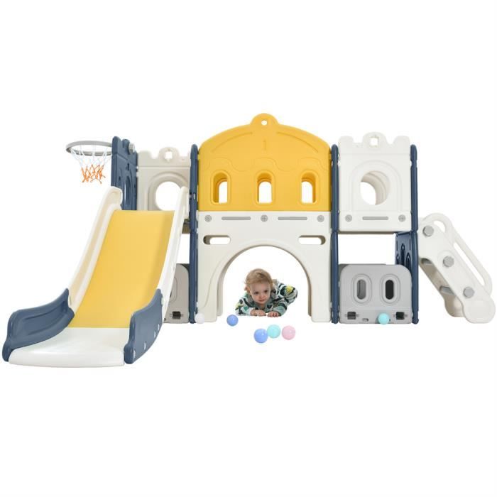 Toboggan station de Jeux balançoire Glissière Aire Enfant 6 en 1 intérieur et extérieur Basket Jouer Famille, Jaune