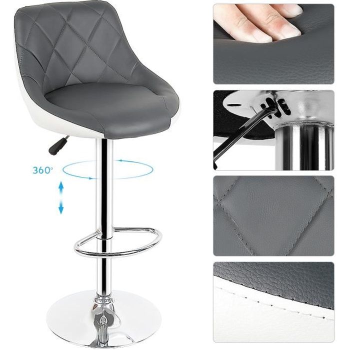 Lot de 2 tabourets de bar Gris /Blanc
