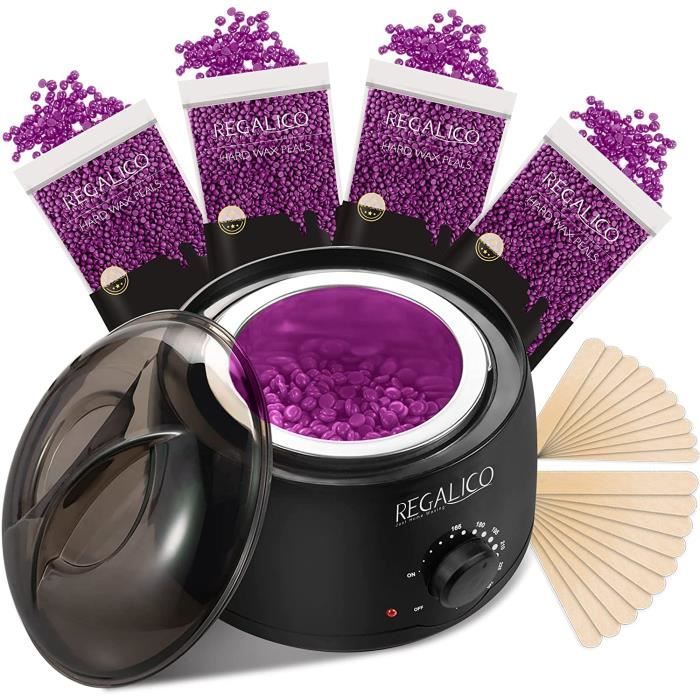 Chauffe Cire Epilation, Kit Epilation Cire avec 4 Sachets de Grains de Cire durs(400 gtotal) et